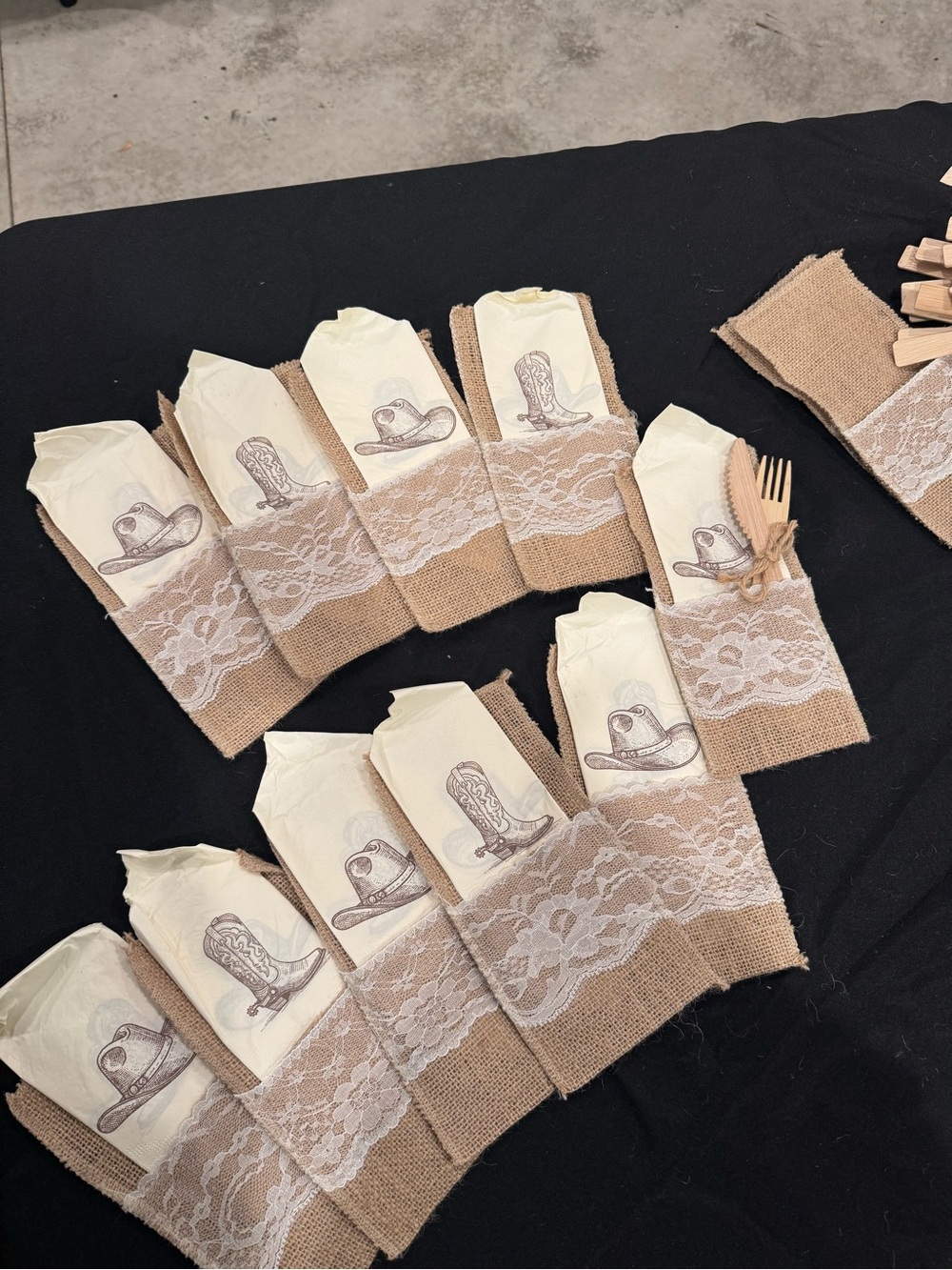Burlap and Lace Cutlery Holders - Natural Tan